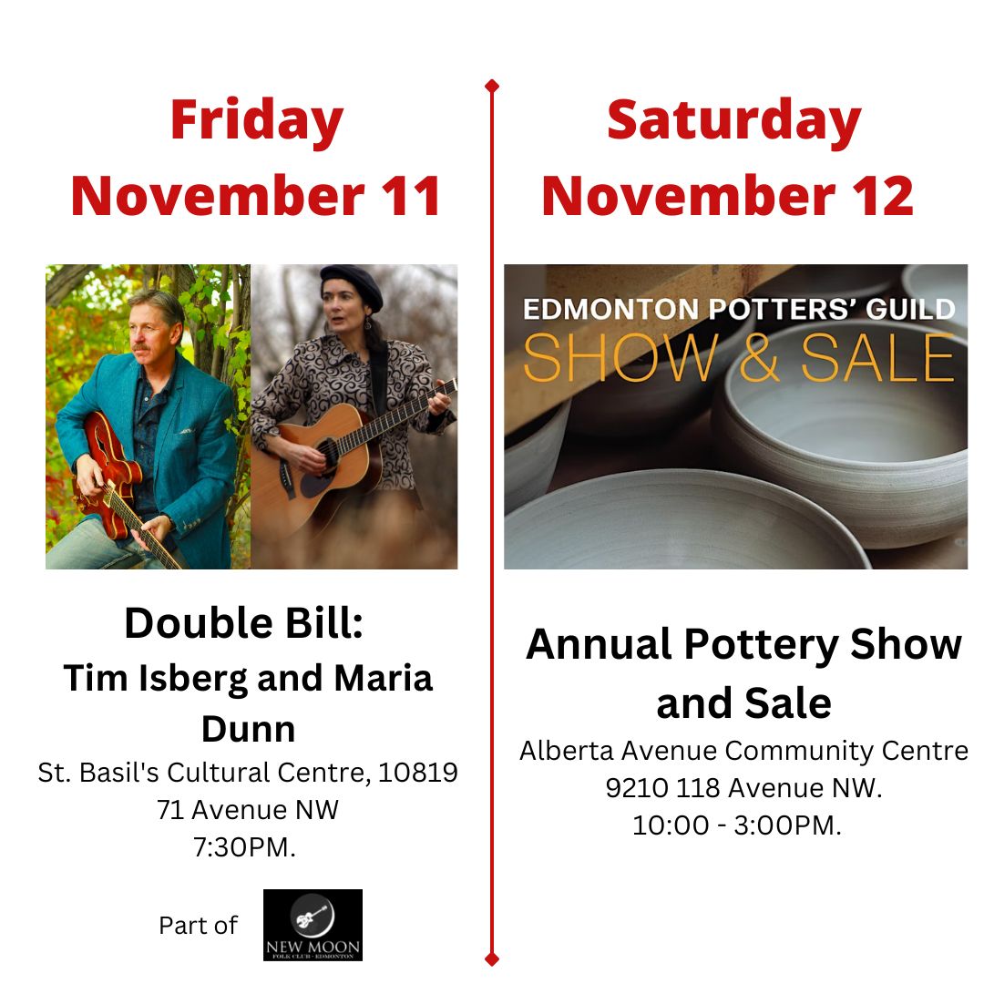 shopyegarts's tweet photo. This weekend...

Join @newmoonfolkclub on their double-bill with @mariadunnmusic and Tim Isberg. 

Also, if you're starting your Christmas shopping, don't miss out the Annual Show and Share from @YEGpottery

For more information, visit https://t.co/LHW2kyRNDc https://t.co/LTMDeLaQ4W