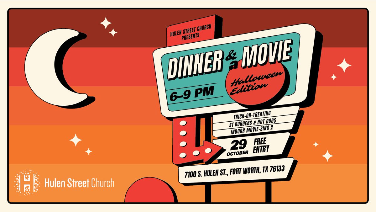 UPDATE–Dinner &amp; A Movie is still happening tonight! We are moving food and our movie inside. Our kid's trick-or-treating area will be located at our main entrance in the West parking lot. See you soon!