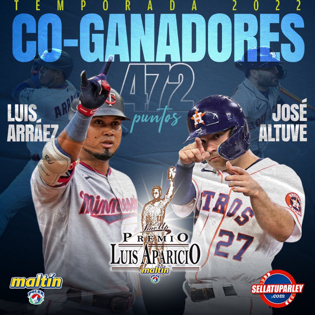 Por segunda vez en la historia del Premio Luis Aparicio tenemos a dos co-ganadores: <a href="/Arraez_21/">Luis Arraez</a> y José Altuve comparten los honores como los venezolanos más destacados de la temporada 2022 de @LasMayores.