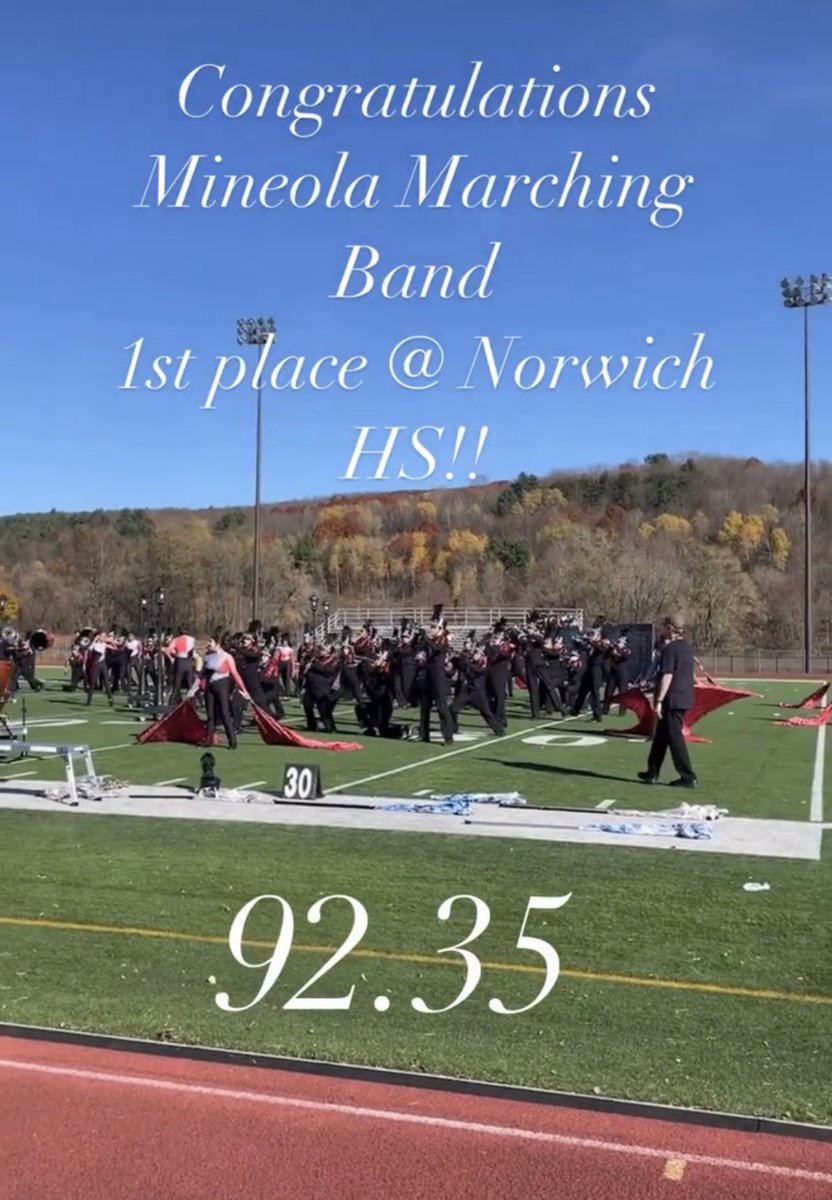 And just like that, we’ve reached the end of the regular season!! 
DOME DAY TOMORROW!!!#MineolaMarchingBand 
#thescarletbandit
#mineolaproud!