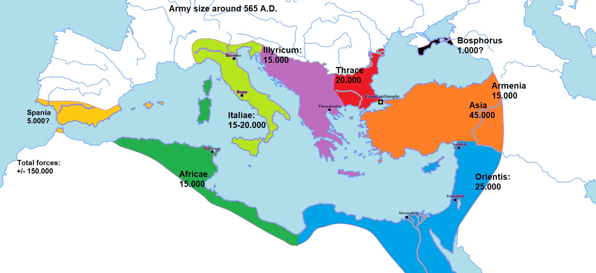 Nrken19 on Twitter: "Map of the size and distribution of the Eastern Roman  army in 565 AD. https://t.co/XkLMjeaUFD" / Twitter