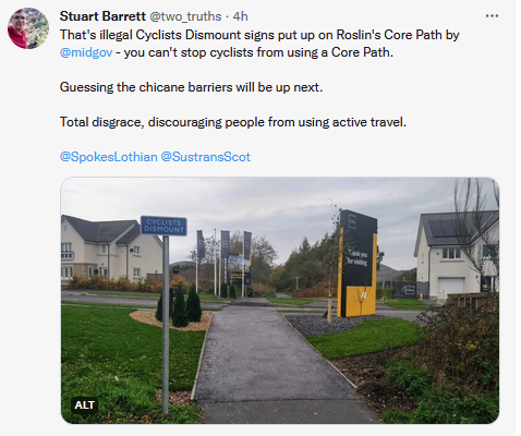 SpokesLothian's tweet photo. @two_truths @midgov @SustransScot #CyclistsDismount

🙄New minor road cuts #CorePath

Needs🚶‍♀️🚲priority crossing

🙄@midgov is providing official "Low Level of Service" in a new scheme!

[@scotgov guidance #CyclingByDesign]

@ScotWays @leecraigie_ @DrCarolineBrown @uartlach @sallyhinch @John_Lauder @MikeRSpencer https://t.co/NZHtcJgDhc