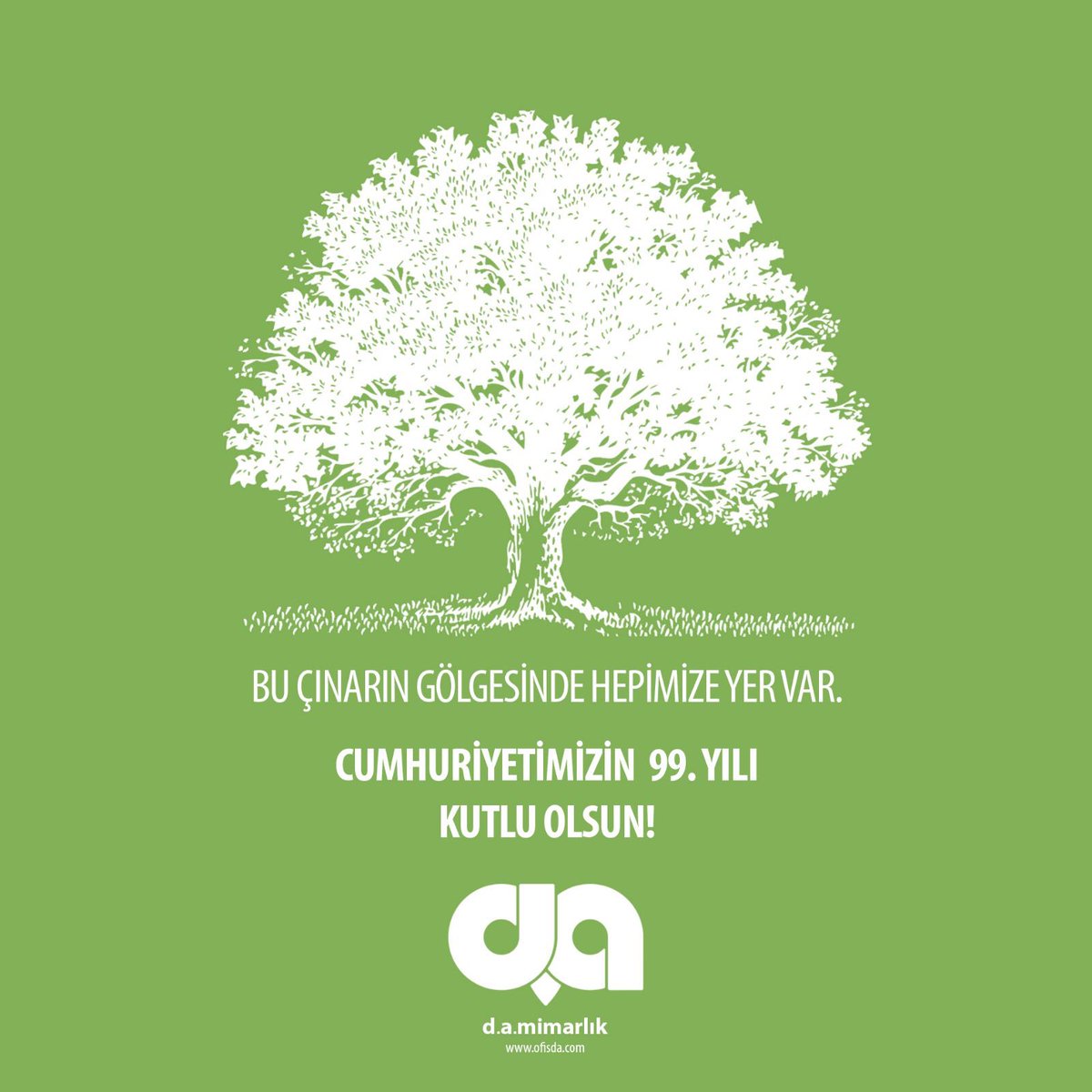 Bu çınarın gölgesinde hepimize yer var. Cumhuriyetimizin 99. yılı kutlu olsun! 

#CumhuriyetBayramımız