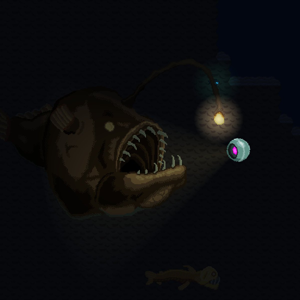 WallyDogGames's tweet photo. Happy Halloween! There's some spooky creatures down in the depths. Don't worry though, the O.R.B. unit is not edible :) See if you can find them by playing Project O.R.B. at https://t.co/lRVCGXEpVD

#outnow #indiedev #gamedev #pixelart #screenshotsaturday https://t.co/fvjM6qknG5