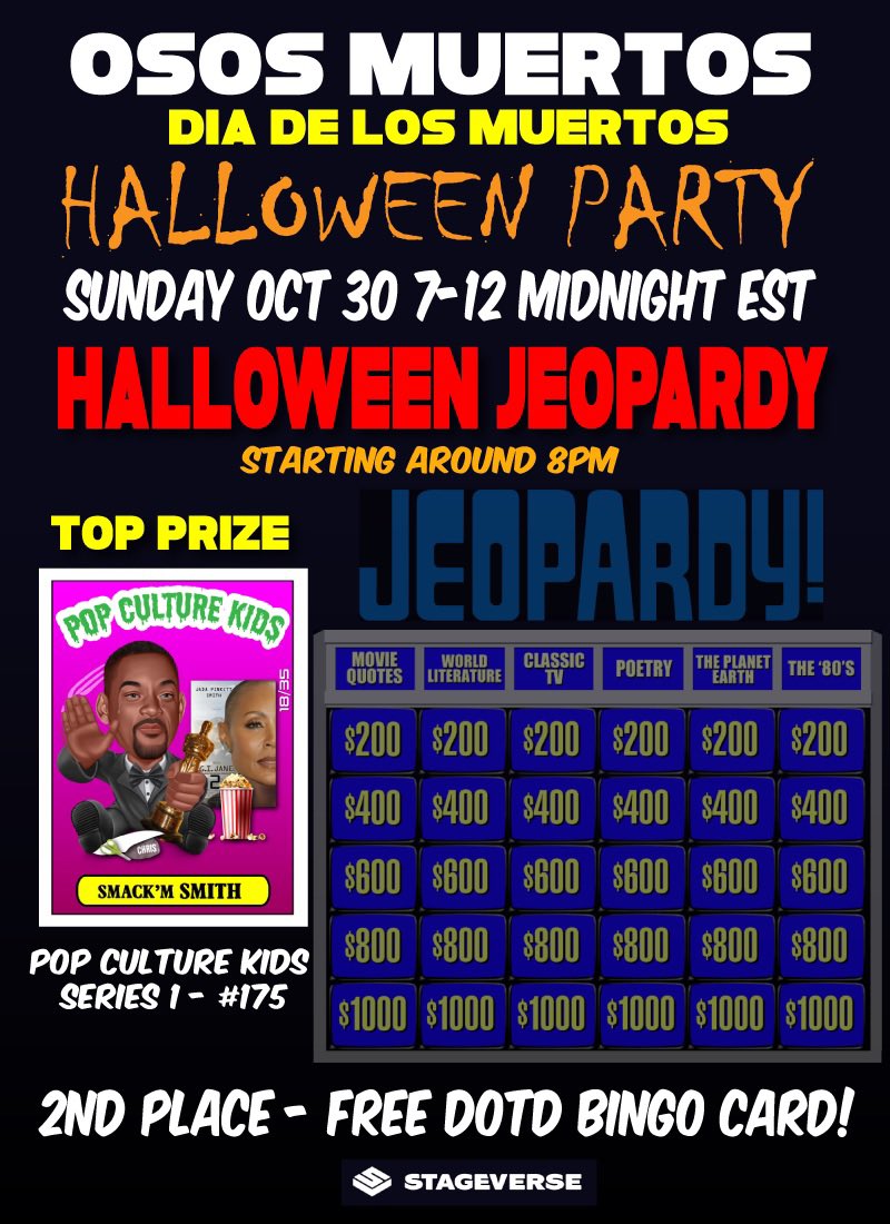 Pop Culture Kids (@official_pcknft) on Twitter photo Win a Series 1 #PopCultureKid “Smack’m Smith” as we will have 4 random players allowed to participate in our Halloween Trivia part of the Party Event. #Jeopardy #OsosMuertos #Karaoke #Bingo #Stageverse <a href="/Osos_Muertos/">O͓̽s͓̽o͓̽s͓̽ ͓̽m͓̽u͓̽e͓̽r͓̽t͓̽o͓̽s͓̽ 🧸🔪🩸</a> Win a Series 1 #PopCultureKid “Smack’m Smith” as we will have 4 random players allowed to participate in our Halloween Trivia part of the Party Event. #Jeopardy #OsosMuertos #Karaoke #Bingo #Stageverse <a href="/Osos_Muertos/">O͓̽s͓̽o͓̽s͓̽ ͓̽m͓̽u͓̽e͓̽r͓̽t͓̽o͓̽s͓̽ 🧸🔪🩸</a>