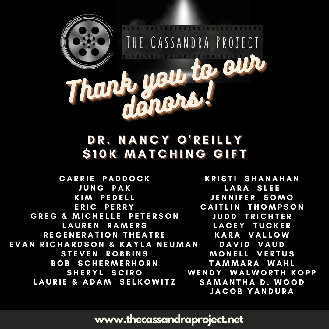 Cassandra_Films's tweet photo. Thank you to the donors from the final weeks of our fundraising campaign! 

And thank you to everyone who donated along the way.

You are part of #TheCassandraProject family. You've made this project a reality &amp; we are incredibly excited to share the journey with you.

#Listen2Us https://t.co/Vvezrak9we