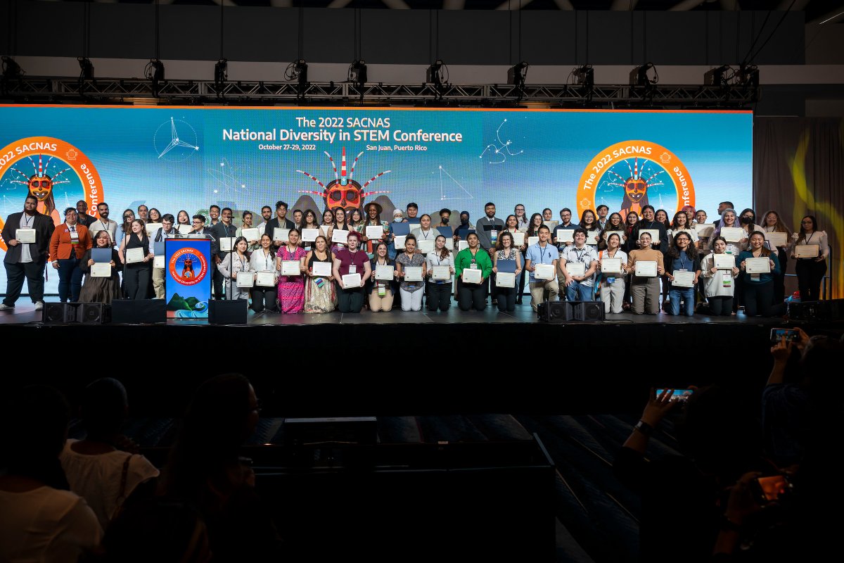 Felicidades! Congrats to all 110 of our student presenter awardees at #2022NDiSTEM. Your research, presentation skills, and hard work are a reflection of #truediversity in STEM. Out of 1,008, 871 were first time presenters and over 515 were first generation college students.
