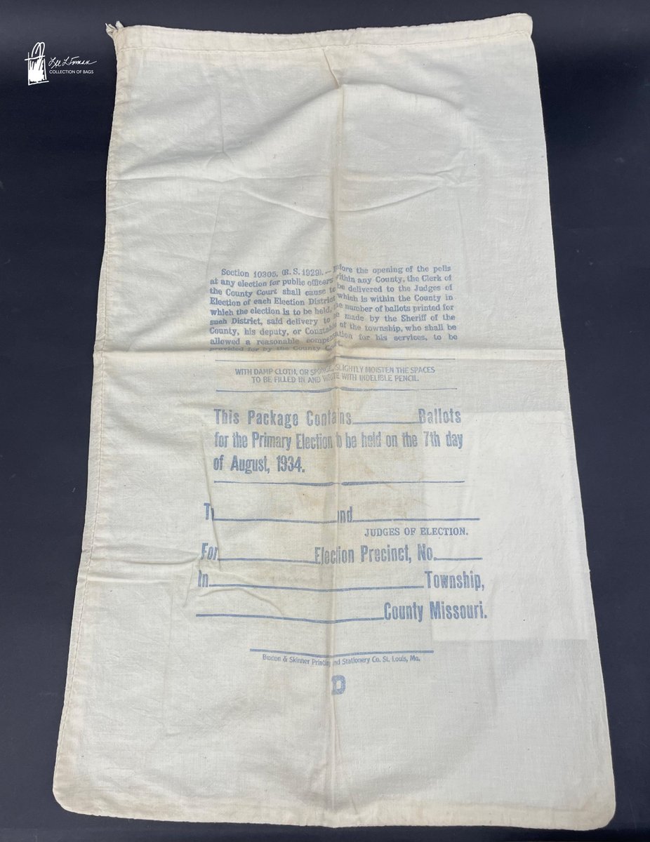 314/365: Ballot bags are used to transport paper ballots from one place to another.  While security features of these bags have developed over time, they started with bags like this, from Missouri in 1934. 