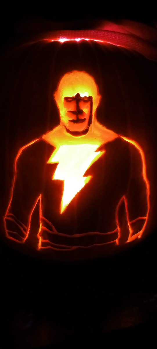 Red5bv06's tweet photo. @TheRock I carved a Black Adam pumpkin this year. The lightning bolt looks awesome! #BlackAdam 
#Shazam #DCEU @blackadammovie https://t.co/yjmrEOTSdv