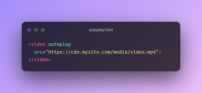 HTML tip 💡 The autoplay attribute ensures that the audio/video will automatically start playing as soon as it is loaded. ✨