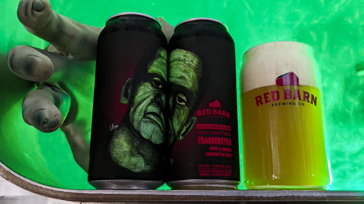 🧟‍♂️ FRANKENSTEIN - New Coast IPA 

When you mash a massive amount of hop varieties together it creates something monstrous...

Try this full bodied Double IPA if you dare...

#FamilyFarmBeer
#CheersEh