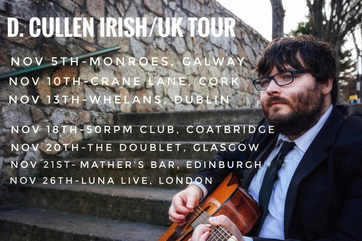 TOUR TOUR TOUR! Myself and the band hit the road 1 WEEK FROM TODAY in Monroes, Galway. Then we hit Cork, Dublin, Scotland & London. Get your tickets right now from my website: dcullenmusic.com/shows