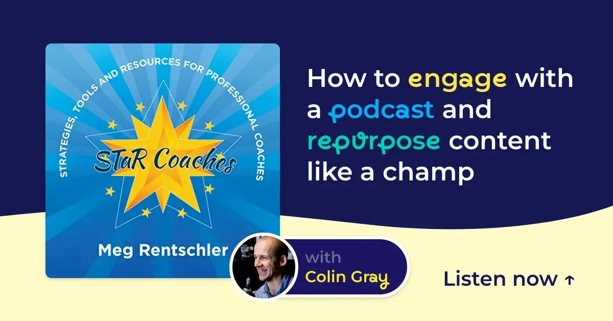 Join <a href="/colinmcgray/">Colin Gray 🎙️</a> on <a href="/STaRCoachShow/">Meg Rentschler</a>

👏 How blogs, video &amp; #podcasting aids in turning visitors into fans
🎧 How it's never been simpler to start a #podcast
🍁 Why a seasons approach is for you
☕️ Why taking breaks helps stay MORE consistent

Listen👇
buff.ly/3VJZBD1