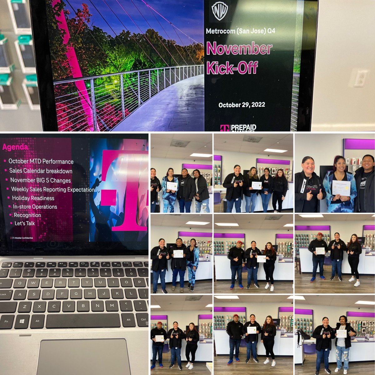 November Kick-Off/Holiday Readiness “B-Club” meeting, with all four (Team Metrocom, SJ locations) finished it off with some BIG 5 recognition. ☕️🍩 🎉🎊 <a href="/kharen_g/">Kharen G</a> @AlittleMagenta3 <a href="/JamesLeeWW/">James Lee</a>