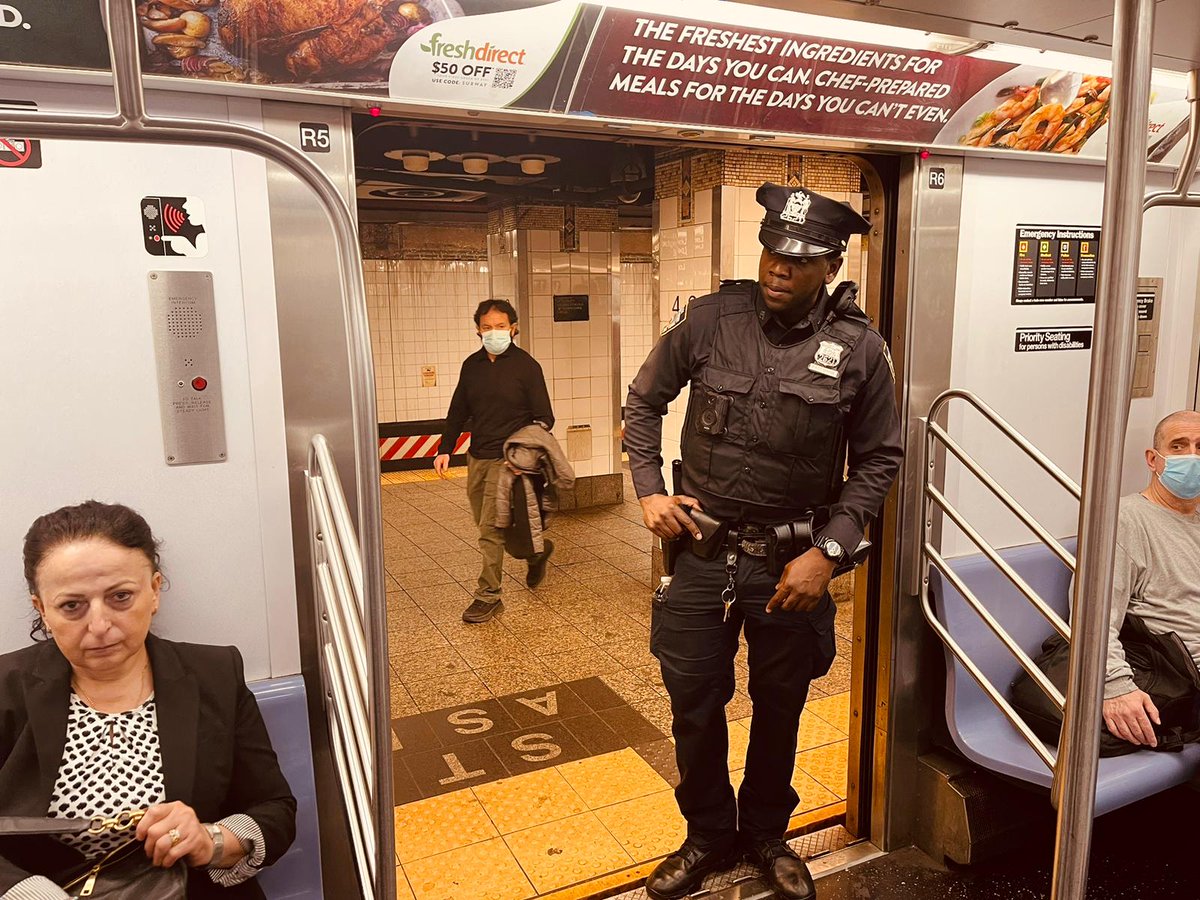 Another train enters the station, and another check is completed by officers patrolling subway stations throughout NYC.