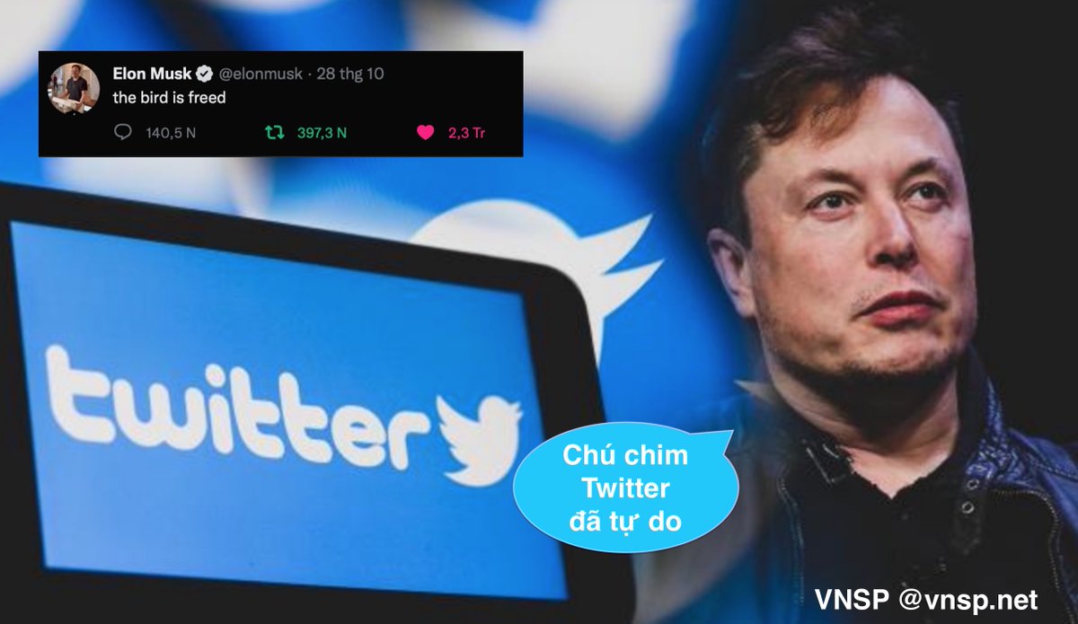 vnspnet's tweet photo. Twitter - Mạng xã hội hoàn toàn tự do sẽ thành hiện thực?
Mục tiêu số 1 của Twitter sẽ là thúc đẩy tự do ngôn luận, "mở khóa tiềm năng phi thường" của mạng xã hội. https://t.co/ReYhqZ1zjT