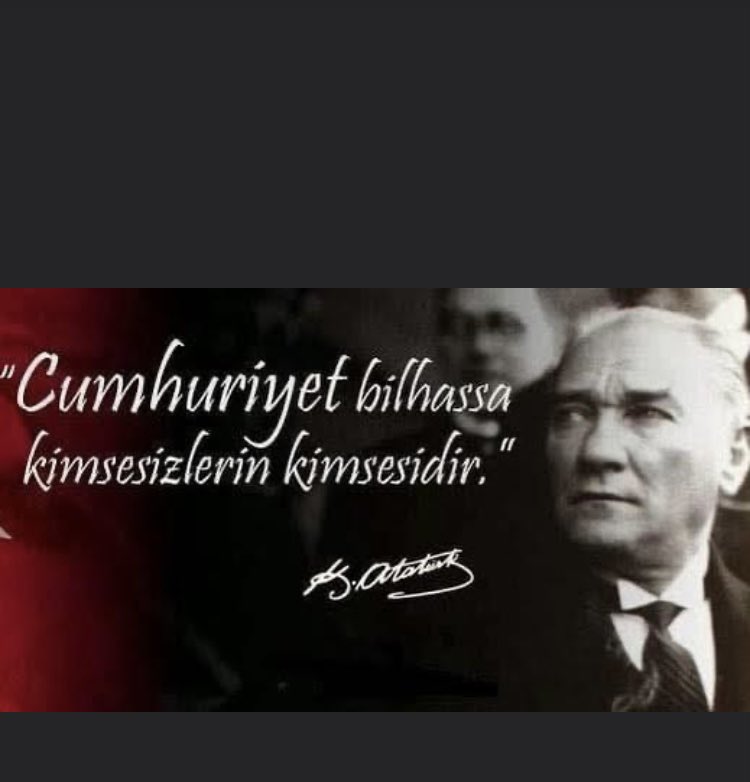 #CumhuriyetAnonsu Cumhuriyetimizi ve bunu Atatürk’ümüze borçlu olduğumuzu unutturmak isteyenlere geçit yok! Laik Cumhuriyetimize sahip çıkmazsak yarın yerinde yeller esiyor olabilir. Zaten hali hazırda Demokrasi, Laiklik gibi değerler çökmüştür. C U M H U R İ Y E T Benim