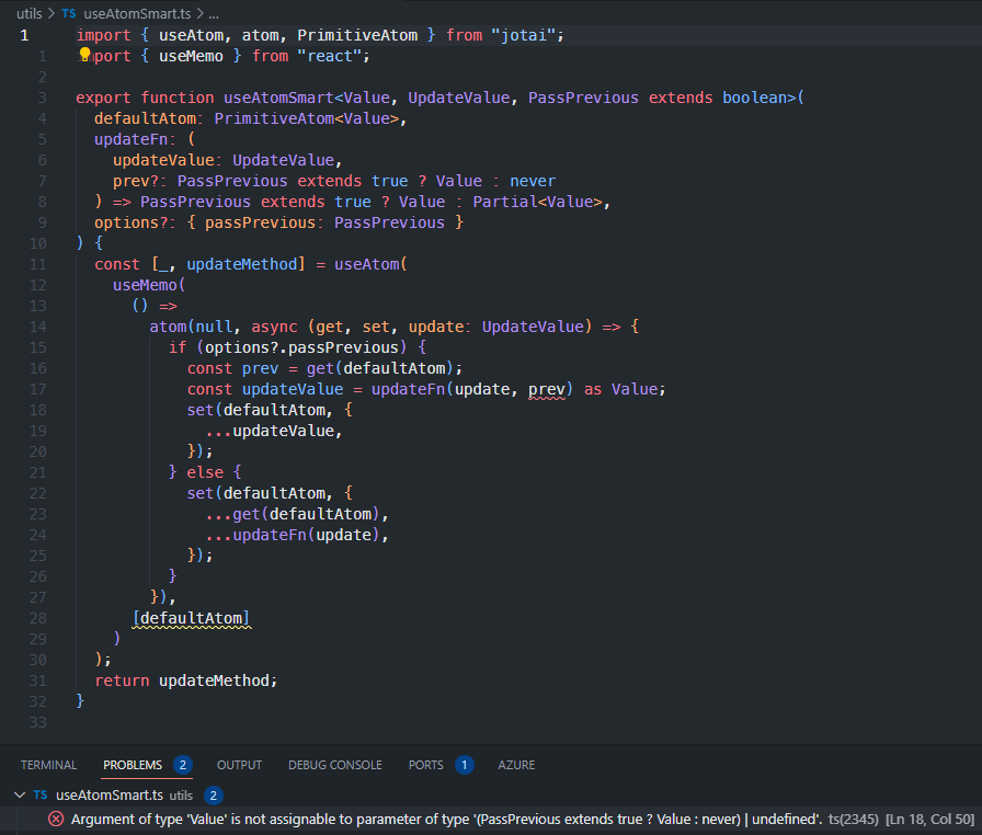 jSheely's tweet photo. Looking for some #typescript advice for making a update API for #jotai #react 

Type error using extends Boolean

https://t.co/r397f14f3Q https://t.co/OI1hp4j2qg