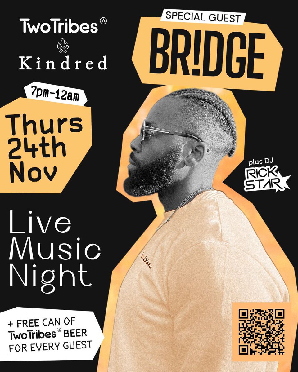 TheBridgeValid's tweet photo. A night with BR!DGE courtesy of @TwoTribesBrew &amp; Kindred : Live Band, Live Energy, Live Love and after party governed by my brother @RickstarDJ 🔮

FREE ticket link: https://t.co/dwTpzT41kx

#AhBridgeTimeNow https://t.co/8pj9Gs0oKG