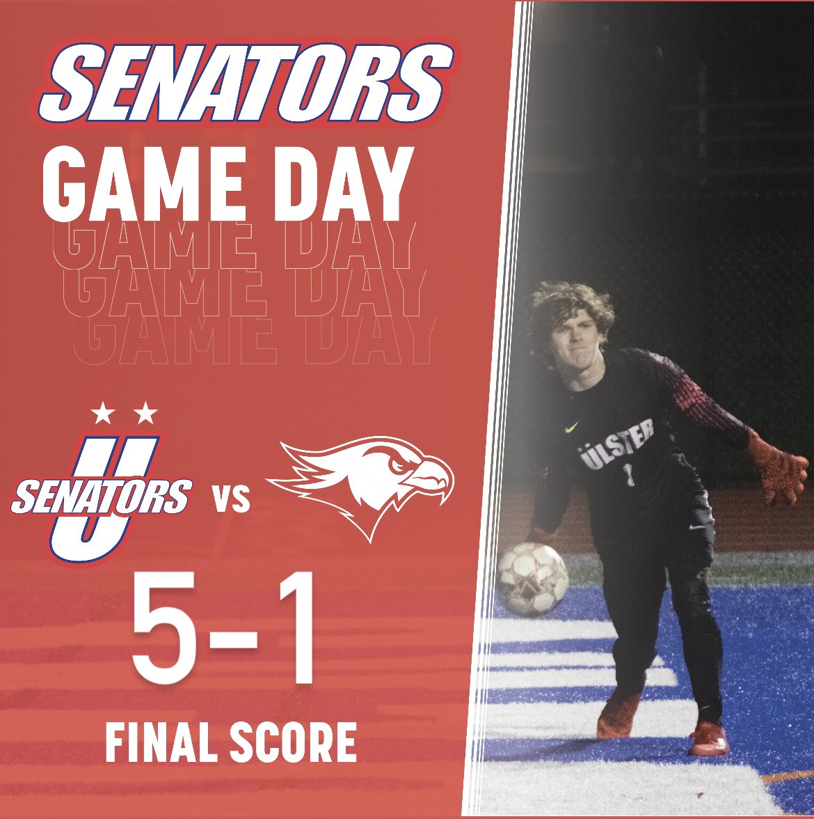 SUNYUlsterMSoc's tweet photo. 5-1 win over Lackawanna College in the Sub-District Tournament! We will play for the 🏆 tomorrow at 11AM vs Massasoit. Goals from Javi Rodriguez (3), Frank Rodriguez &amp; Modou Badje! https://t.co/uPn6gCpVzM
