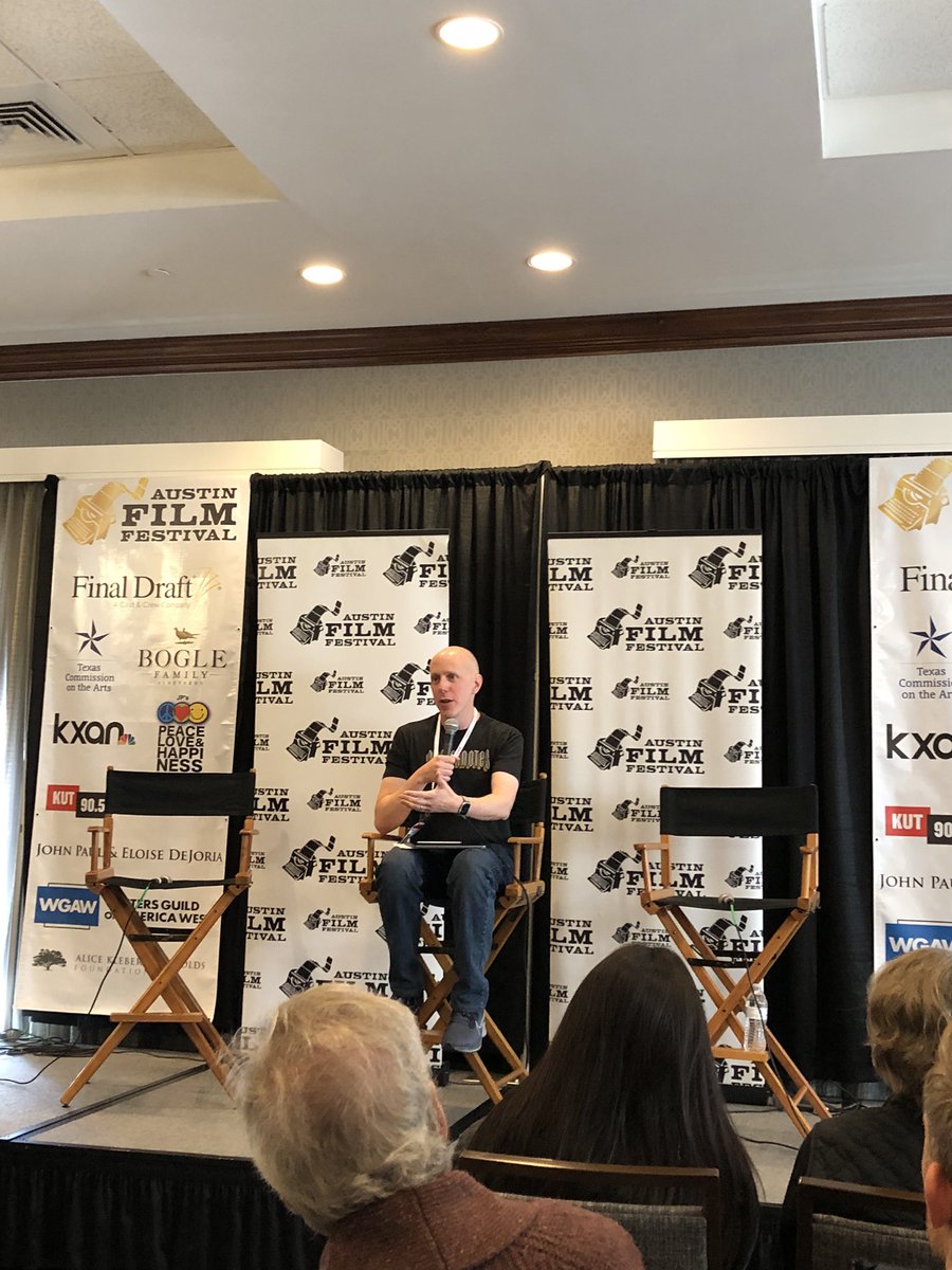 tschrack's tweet image. Just hung out with @johnaugust in the Starbucks line and now he’s up on stage doing a live podcast of 3 page reads for #ScriptnotesPodcast #AFF29