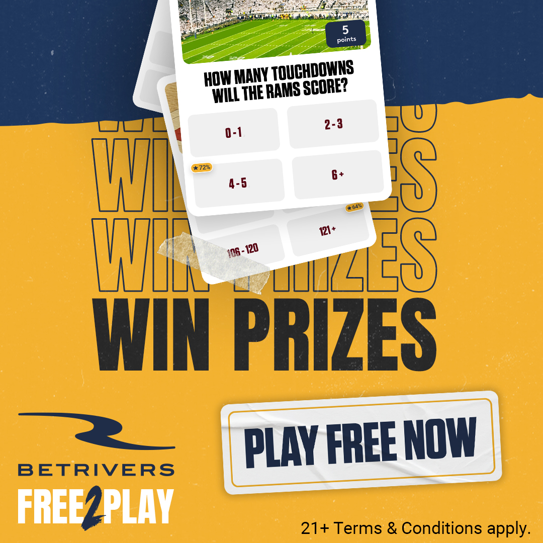 🏈 BetRivers Free 2⃣ Play Answer 9 questions for your chance at winning prizes every Sunday. Join our free weekly contest at the link below! 🔗 betrivers4free.com