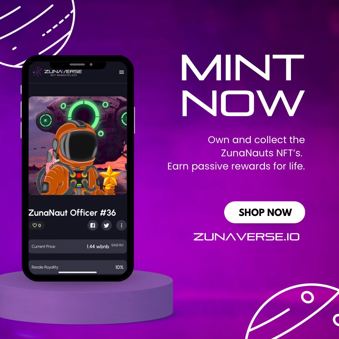zunaverse_io's tweet photo. 1.44 #BNB for a lifetime % of an NFT Marketplace? 🤯 #MintingNow https://t.co/wNbvxeSLGf