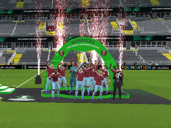Dave_GoodgerFM's tweet photo. Another stream in the books. After such great form last time out we were IN. THE. MUD. Shocking league results saw us finish in 9th place!! BUT WE WON THE UEFA CONFERENCE LEAGUE!!! #FirstTrophy #FM23Beta https://t.co/or9r9vkBXq