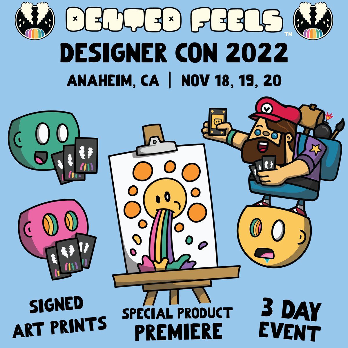 DentedFeelsNFT's tweet photo. Dented Feels will be at @DesignerCon November 18-20 at the Anaheim Convention Center 🔮

Signed Art Prints, Special Product Premiere, and Surprises 👀

TICKETS available today at 3 pm PST in the Feels Shop🛒 

See you there ❤️‍🩹😶 https://t.co/DDVXvNQ9A7