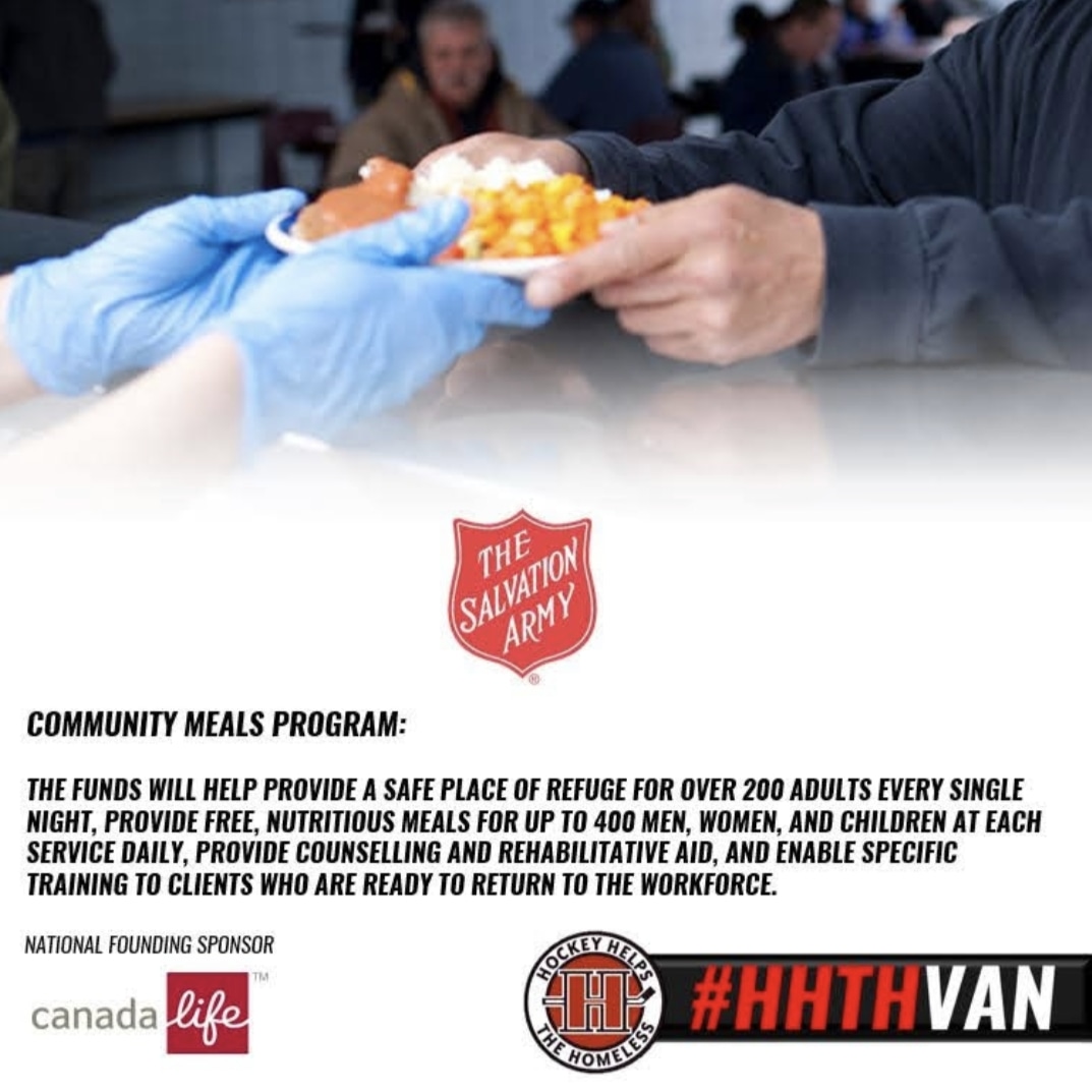 Proud of the continued partnership with Salvation Army, to feed those less fortunate in our community.

Thank you Salvation Army for the important work you do in Vancouver and surrounding areas!!

#thisgamematters #gamechanger #canada #bc #vancouver #hockey #charity