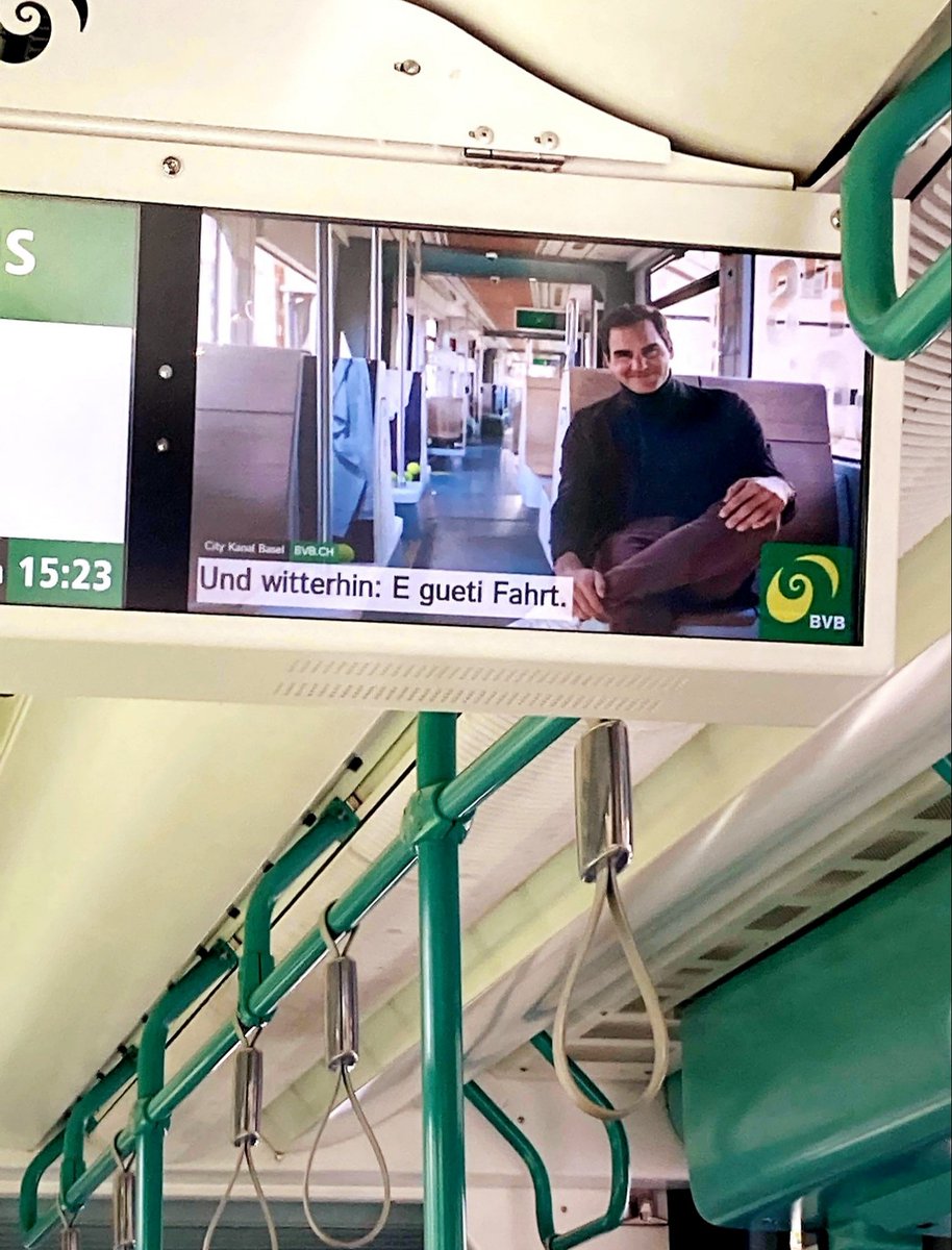 🗣️👂🏻👀‼️ 'Have a good trip!' 🚃 Even if it's not a FEDERER EXPRESS (Federer-wrapped tram), #RogerFederer is on the on-board monitor 😍