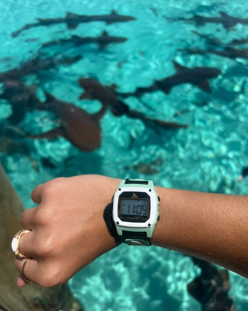 freestyle_watch's tweet photo. it's #shark o'clock ⏰⚡  
🦈: Gold/Black
📸: @gracietthompson 

_
#myfreestylewatch #waterresistant #deepblue #helpsavesharks #limitededition #ocean #oceanconservation #sharks #watchlover #instawatch #retroaesthetic #teamfreestyle
 https://t.co/Ljxa5ZVszj https://t.co/2mqfwh4FgP