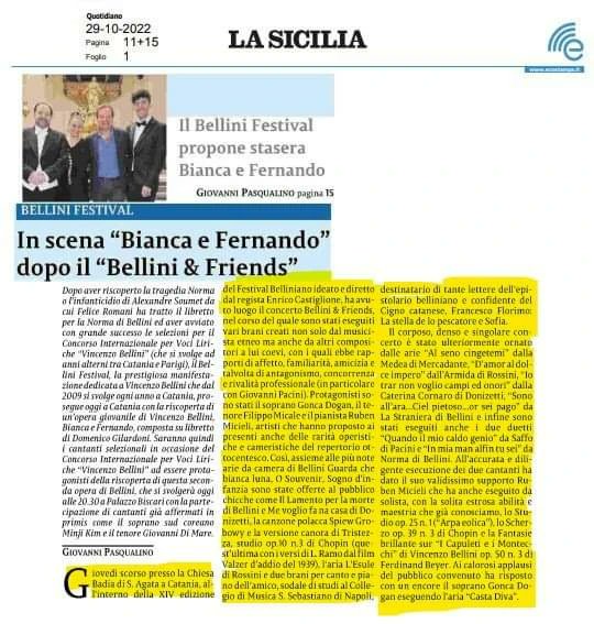 SopranoGDogan's tweet photo. Oggi sul quotidiano "La Sicilia" un articolo a cura del critico musicale Giovanni Pasqualino a proposito del nostro concerto di Giovedi scorso "Bellini &amp; Friends".
Viva Bellini 🙏🎶❤️🌹

 #sopranogoncadogan  #enricocastiglione #enricocastiglioneartisticdirector https://t.co/MGKrvQOcJV