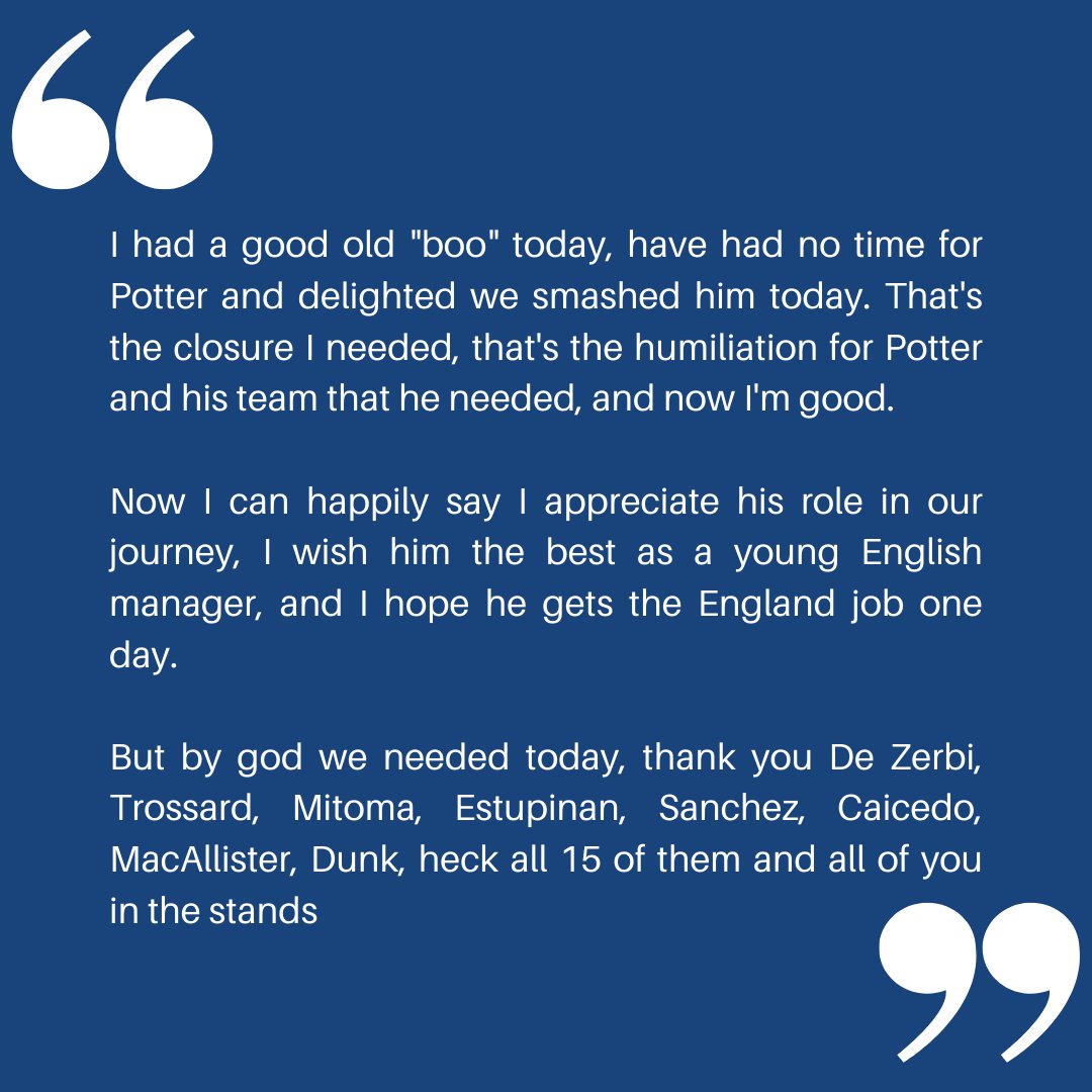 I needed that, now I'm over it and wish Potter the best >>> cgul.co/3W9TDeZ

#BHAFC