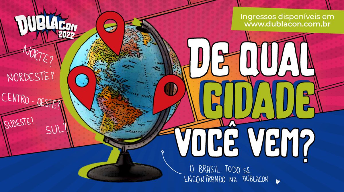 DublaConOficial's tweet photo. Menos de 30 dias para a #DublaCon22 e queremos saber: 📍 De qual cidade você vem? Comenta aqui embaixo e já fica de olho pra ver quem vem da mesma cidade que você. 👀🤩 E se você ainda não garantiu o seu ingresso, corre no link da nossa bio e compre o seu. #DublaCon2022 #DBC22 https://t.co/qeheKkQYyO