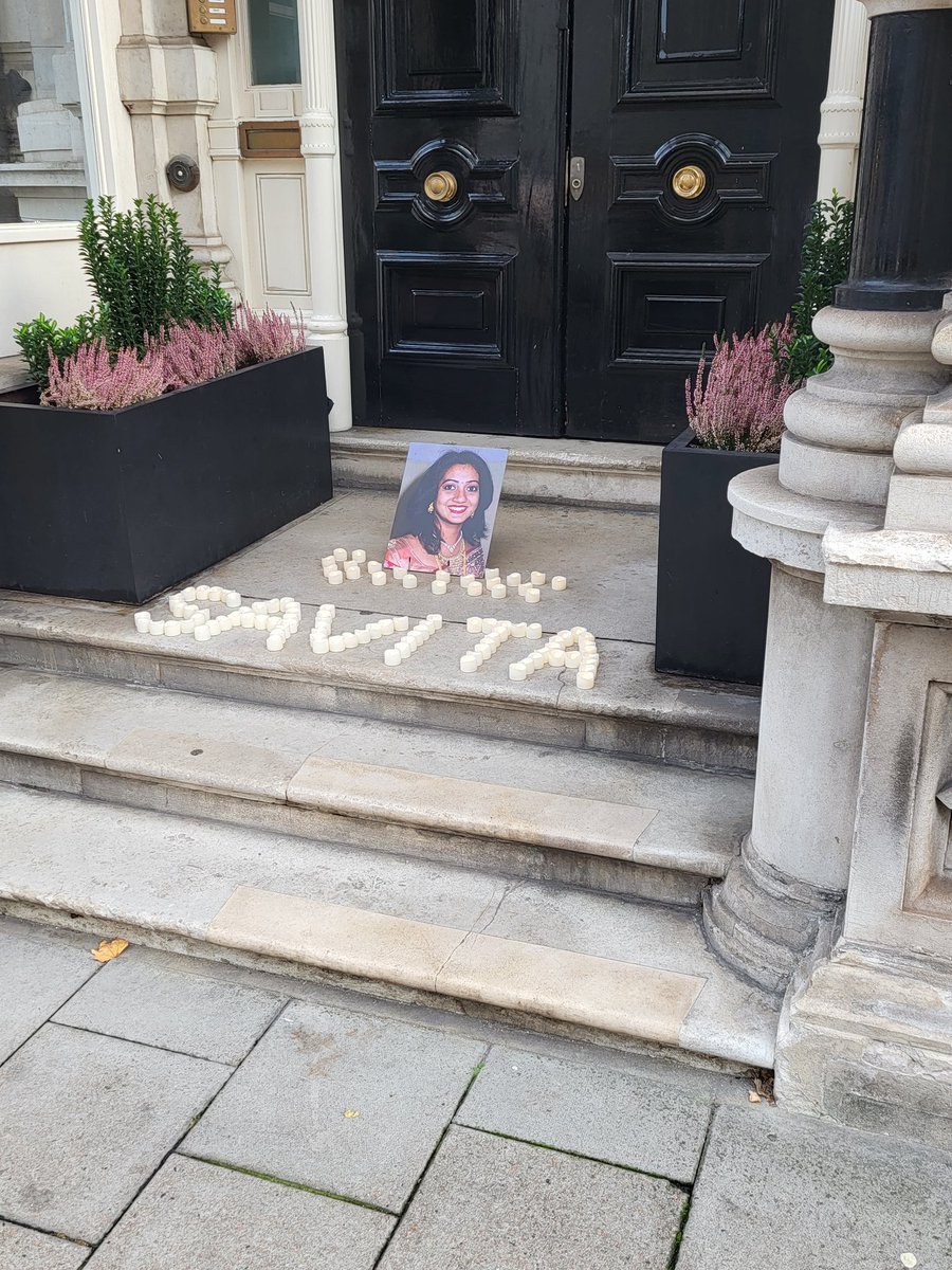 Beautiful and touching turnout for the vigil at @IrelandEmbGB organised by @LdnIrishARC to mark ten years since the death of #SavitaHalappanavar. #NeverAgain