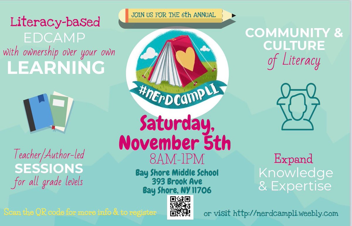 One week from today!!! We are so excited to be back sharing book love and all things literacy! Please share with local nerdy friends! All are welcome! Register at: nerdcampLI.weebly.com. #nErDcampLI