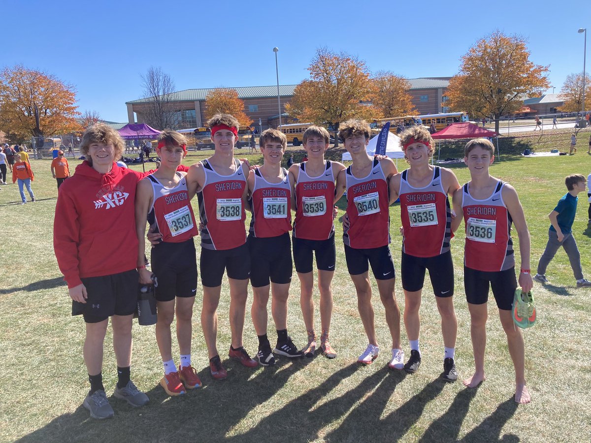 MrWalters225's tweet photo. Sheridan’s boys XC made state for the 10th straight year! Tate Ruthers (5th - PR 15:57) &amp; Simon Conrad (21st- PR 16:34) were both Indiv State Qualifiers. Skinner (38th), Rodich (56th) and Fr. Alec Lackey (HUGE PR 17:55- 75th) rounded out the scoring for the team to get 5th place! https://t.co/F8LMvFjBlp