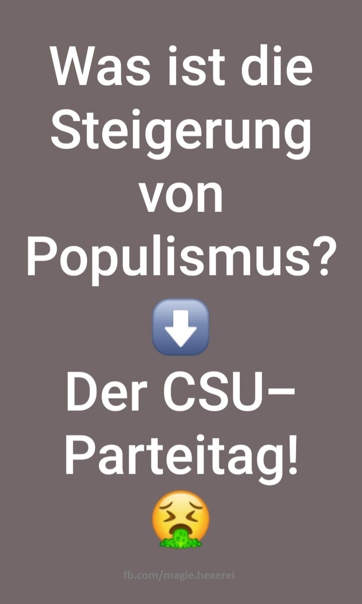 magieundhexerei's tweet photo. Peinlich #peinlich: Der #CSU-#Parteitag ist irgendwie eine Mischung aus Hetze und Hass, schlechter #Comedy und billigem #Populismus. 💩
#CSUparteitag #CSUpt #CSUpt22 #Söder #Merz #respektlos #Hetze #Hass #GrünenBashing #NieMehrCDUCSU #NieWiederCDUCSU #NieMehrCSU #NieWiederCSU https://t.co/3JLxwaNETz