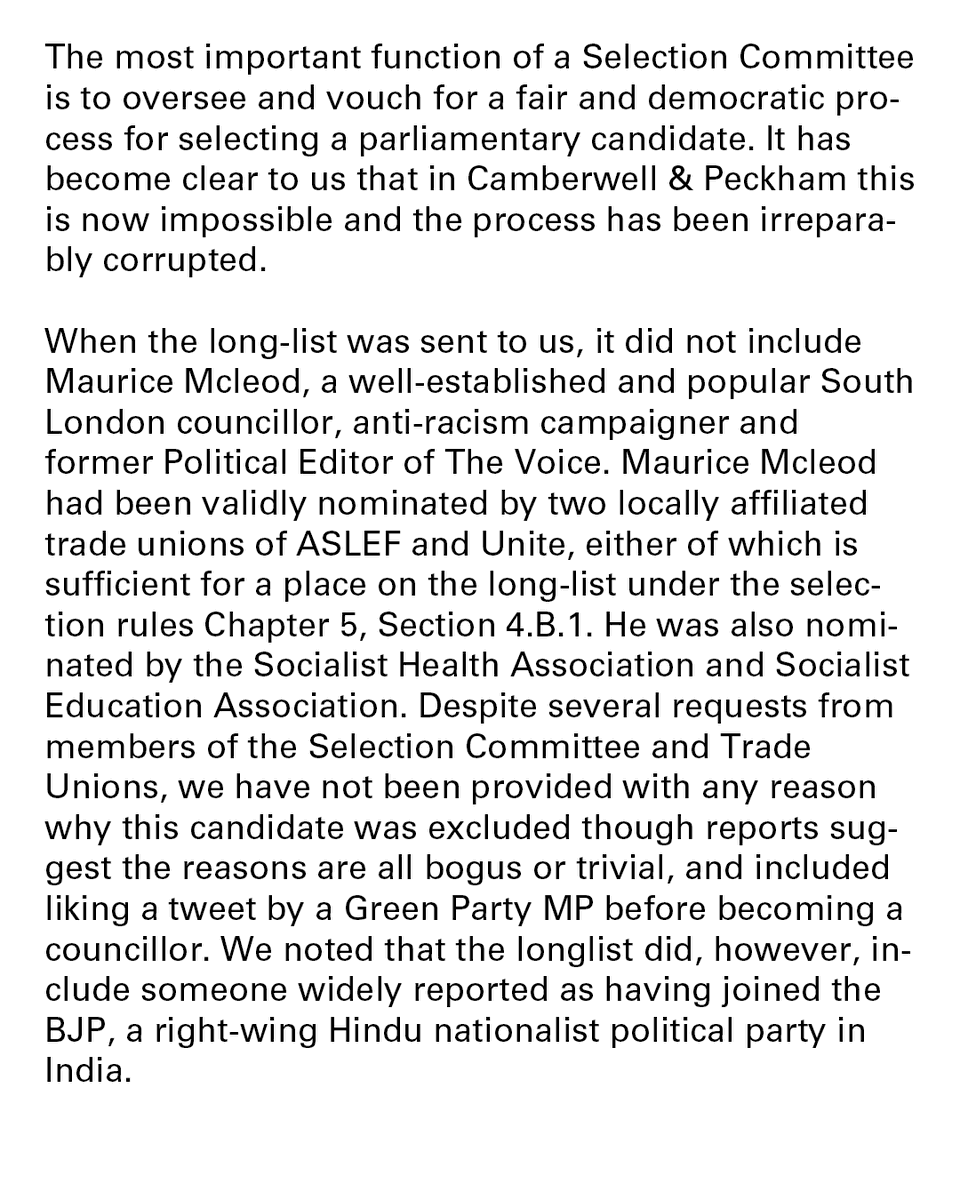 PeckhamLabour's tweet photo. Three members of the Selection Committee, including the Chair and Procedures Secretary, have resigned. https://t.co/r2lTxn5JjA