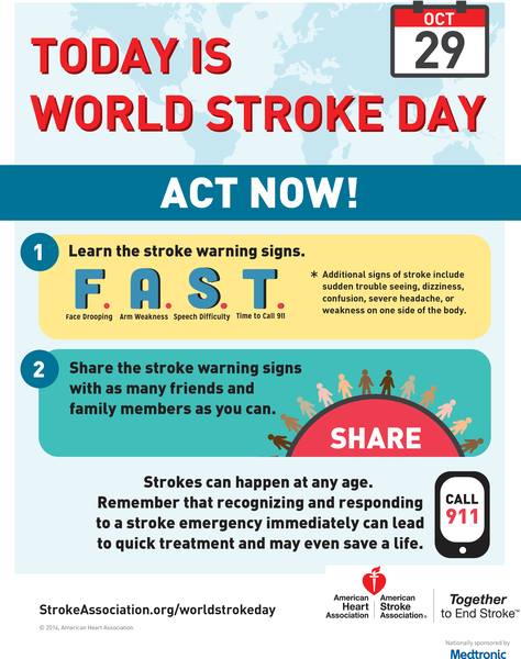 Today is World Stroke Day!
Learn the signs, take care of yourself and your loved ones.  

#WorldStroke Day #Health #Planning