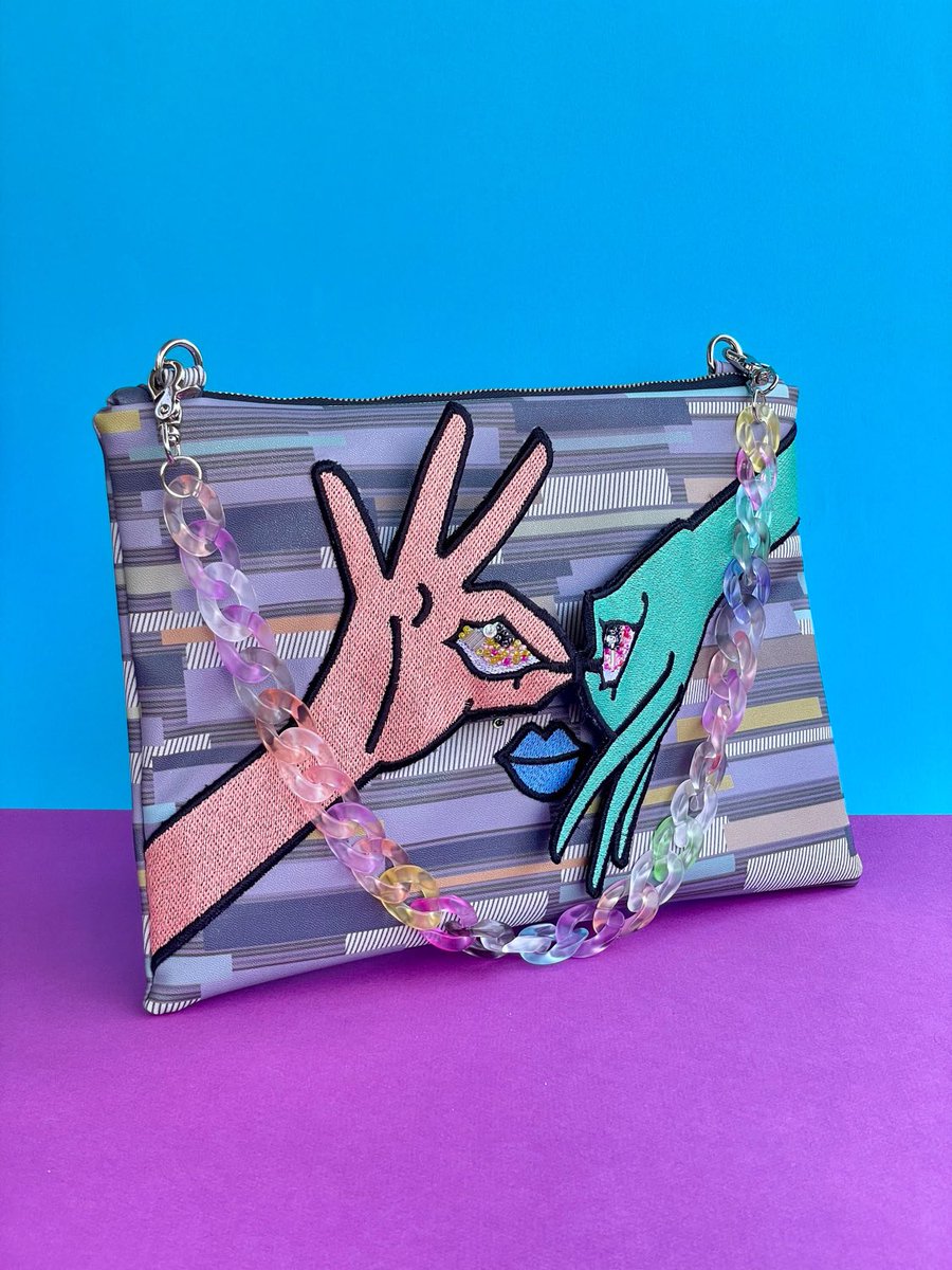 calamaristore's tweet photo. Excited to share this item from my #etsy shop: MARIVELOUS | Clutch with shoulder and hand strap. Designed and made made by me 🙋🏽‍♀️ Get all eyes on you! 👁🧿👁‍🗨👀 https://t.co/8x8Nsy9nFE #whimsyclutchbag #uniquestyleaccessory #weirdgirlaesthetic #maximalistfashion #maximaliststyle https://t.co/cpdlDspT3i