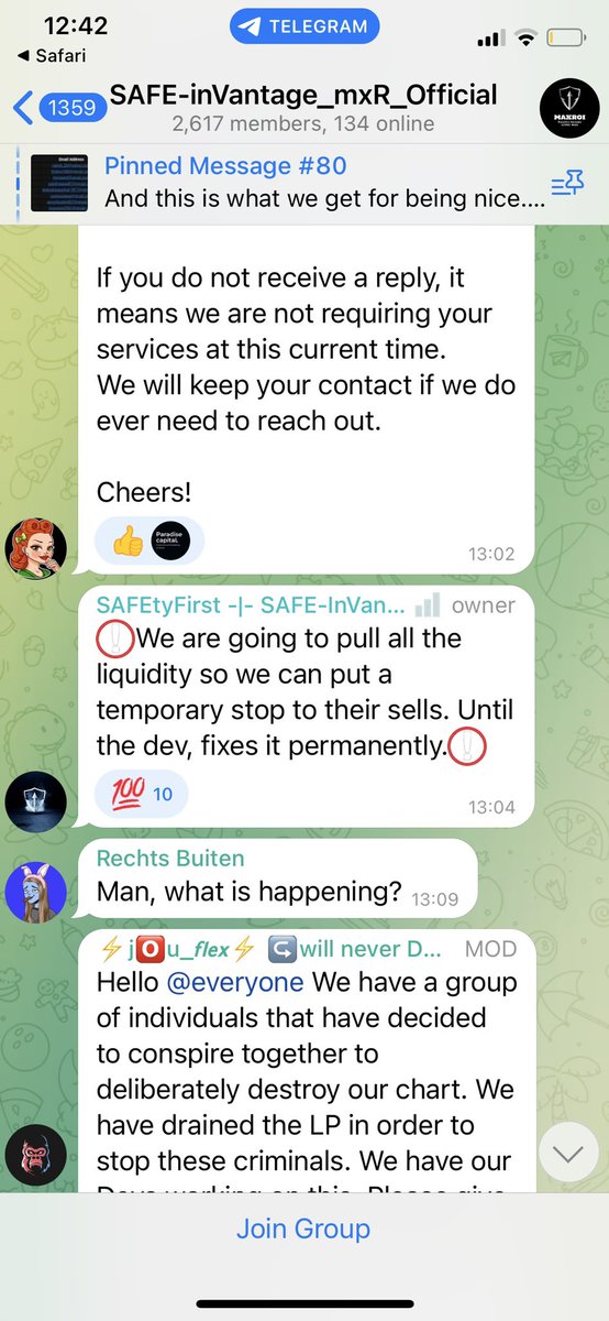 safeinvantage_'s tweet photo. @PazmanCapital @Smata88 @YelizLmazz @marcdelsafe1 @cryptojack @safemaxroi @MastroAnthony1 @BstillTony @safeinvantage So much for the “100% locked liquidity” 🤡 Still no tokens or promised refunds for the majority of investors 10 days after launch #safemaxroi #unsafemaxroi https://t.co/JVn77dsFbq