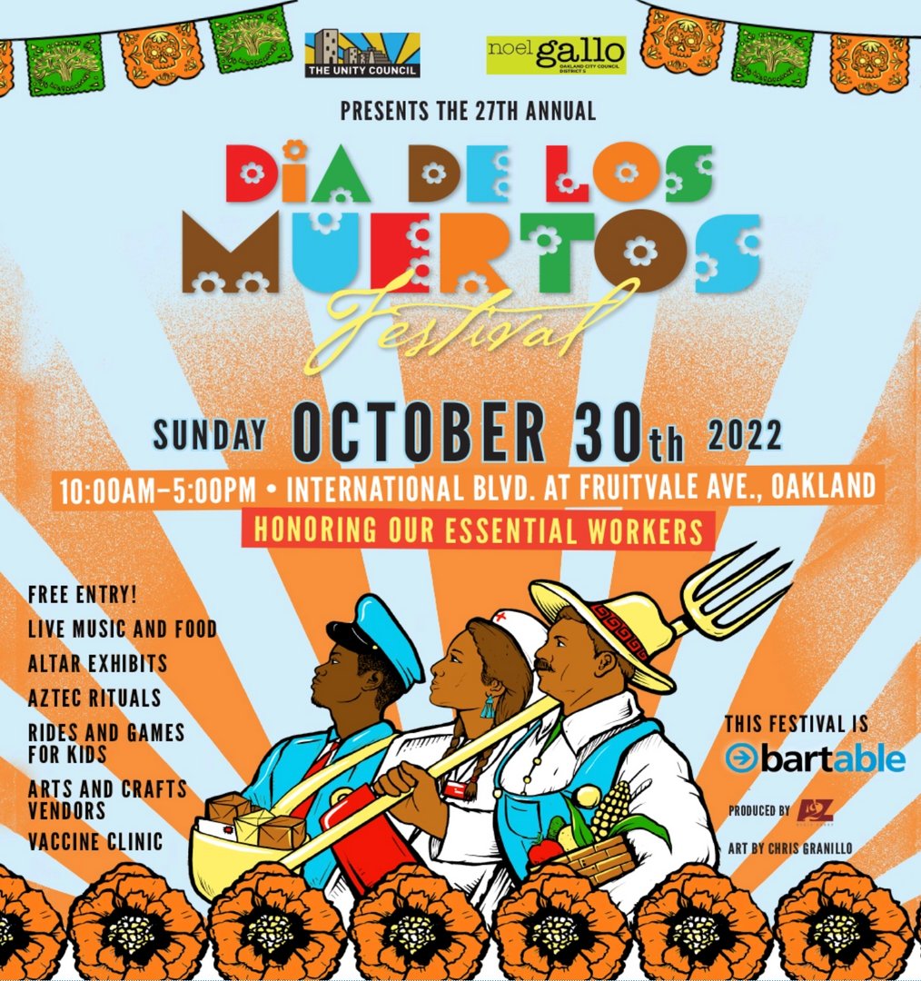 Tomorrow! Take <a href="/SFBART/">BART</a> to the #DiadeLosMuertos festival in Fruitvale! 

This free, outdoor festival will have live music, family-friendly games, rides and activities, with altar artistic installations created by community members. 💀