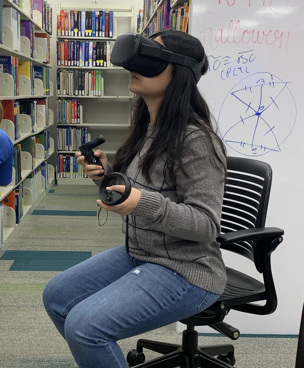MsCrist_Chem's tweet photo. Off in another world! This week we learned about using Virtual Reality in the science classroom in #EMS373 Never tried VR? Head to @NCStateCEDMETRC to check it out. My favorite simulation shrunk me down so I could explore inside a cell! @Reynolds_NCSU https://t.co/9uywIyLWpA