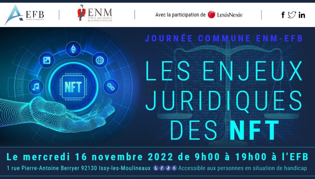 ⚖️ Les enjeux juridiques des NFT &amp; vente aux enchères caritative … Art et Droit 
🌪 première artiste révélée dans la soirée
🖼 Sur l’invitation de @efbparis &amp; <a href="/ENM_France/">École nationale de la magistrature</a>  je proposerai une sélection des meilleurs artistes #nft 
🗓 Mercredi 16 nov.
@alohaleila_ <a href="/cryptoastblog/">Cryptoast</a>