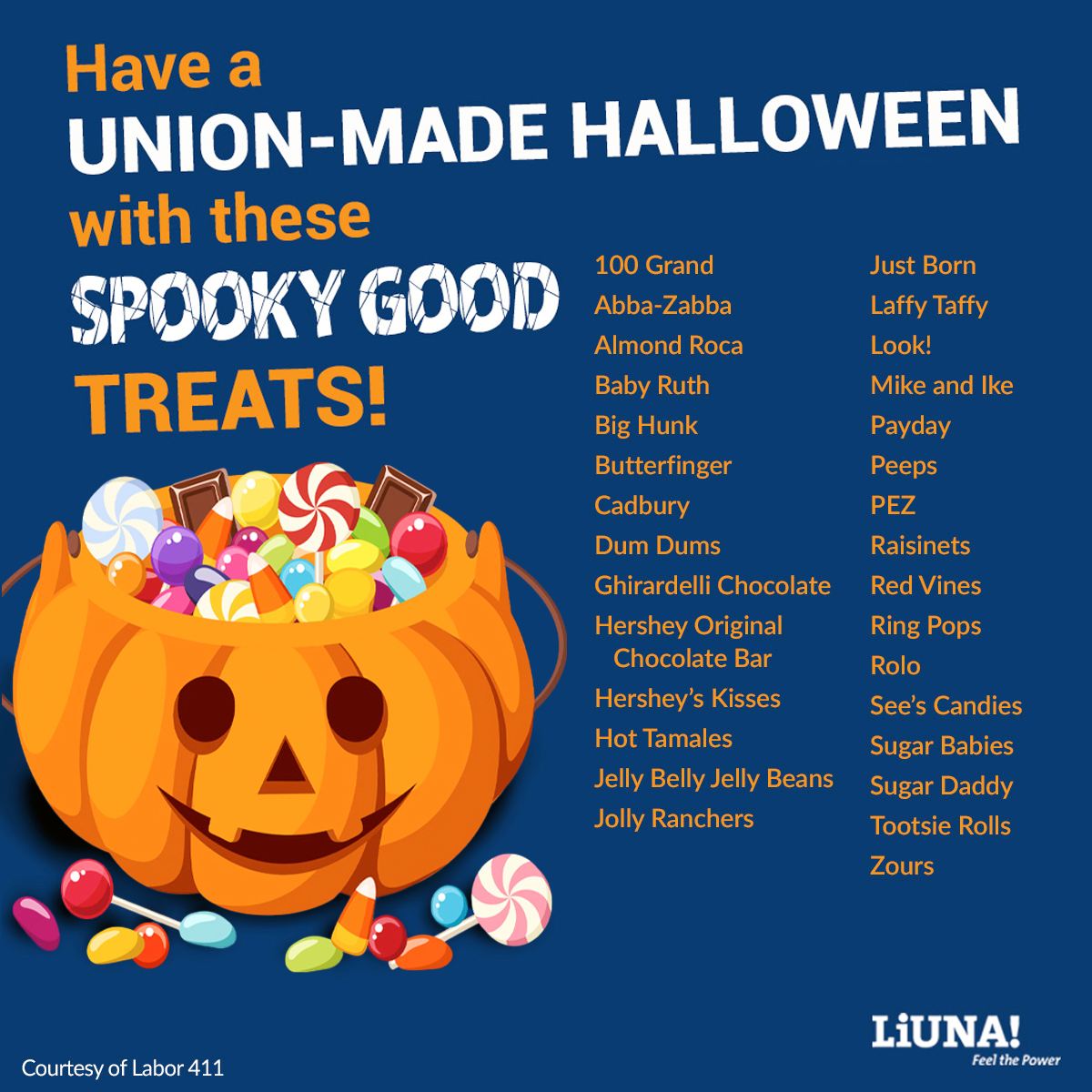 MOKANLaborers's tweet photo. Halloween is just a few days away. Make sure you have plenty of #UnionMade treats on hand to enjoy with everyone haunting your holiday.

#Halloween #HalloweenTreat #Candy #Solidarity #UnionsForAll #UnionYes #UnionStrong #Family #LIUNA #FeelThePower #Labor411 https://t.co/3PqbHG2edN