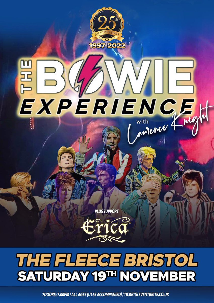 EricaBand10's tweet photo. New Gig Alert 

Catch us live at @FleeceBristol on Saturday 19 November 2022 as we support the world’s favourite tribute to David Bowie. 

Get your discounted tickets by entering promo code Erica and clicking the link below for just £14.00

https://t.co/wVJTWIvmbm https://t.co/OQny6vjU07