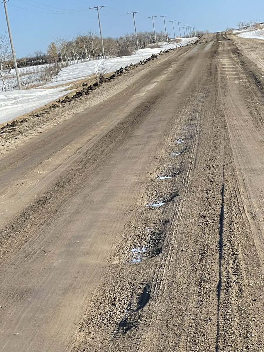 This is what happens when you turn a highway into a gravel and don’t maintain it or do proper snow removal. @saskhighways do better. Or better yet pave the remainder of highway 220
