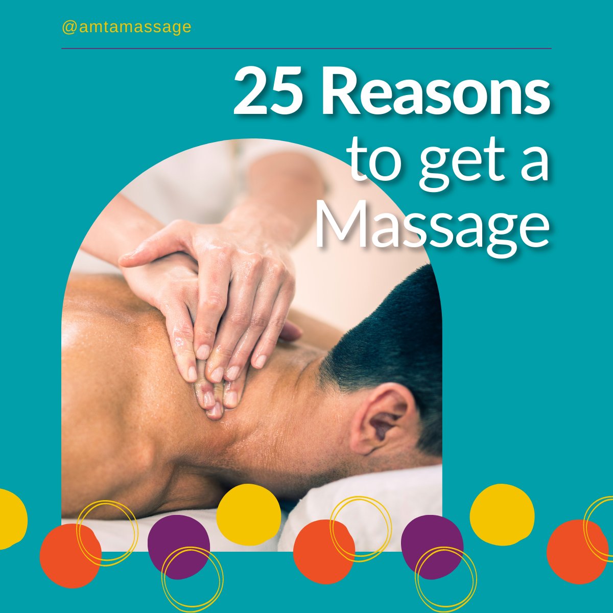 TheMTFoundation's tweet photo. In celebration of AMTA’s National Massage Therapy Awareness Week®, explore the top 25 reasons to get a massage! Plus, download this free handout to share with your clients, colleagues, friends, and family: https://t.co/23ZOvoKyHW #NMTAW https://t.co/S3xeGFtpe9